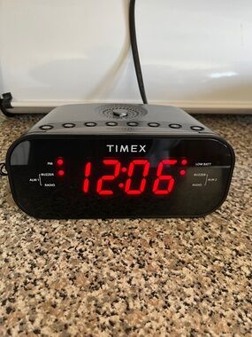 Timex Gray Alarm Clock, Radio with Red LED Display